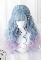 Blue and Purple Mixed Color Lolita Gradient Wig Mermaid Girl Long Wavy Curly Cosplay Wig for Halloween