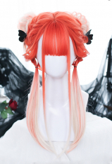 Orange Mixed Color Gothic Lolita Gradient Wig Girl Long Irregular Straight Cosplay Wig for Halloween