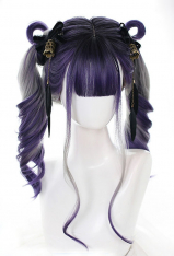 Purple and Silver Mixed Color Gothic Gradient Wig Dark Girl Long Wavy Curly Cosplay Wig for Halloween