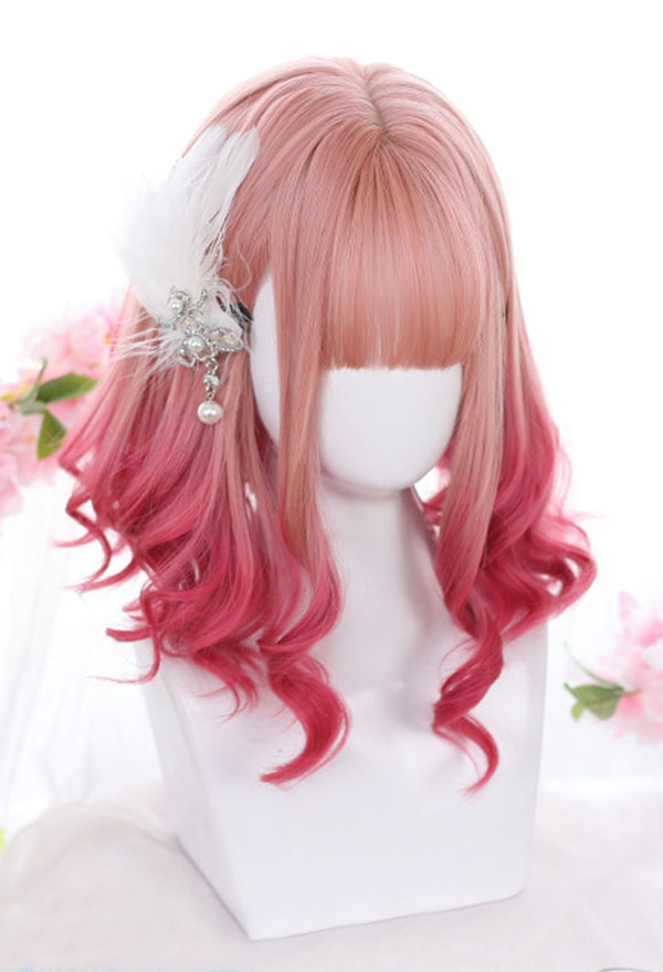 Cyber Gothic Pink To Red Gradient Wig With Bang