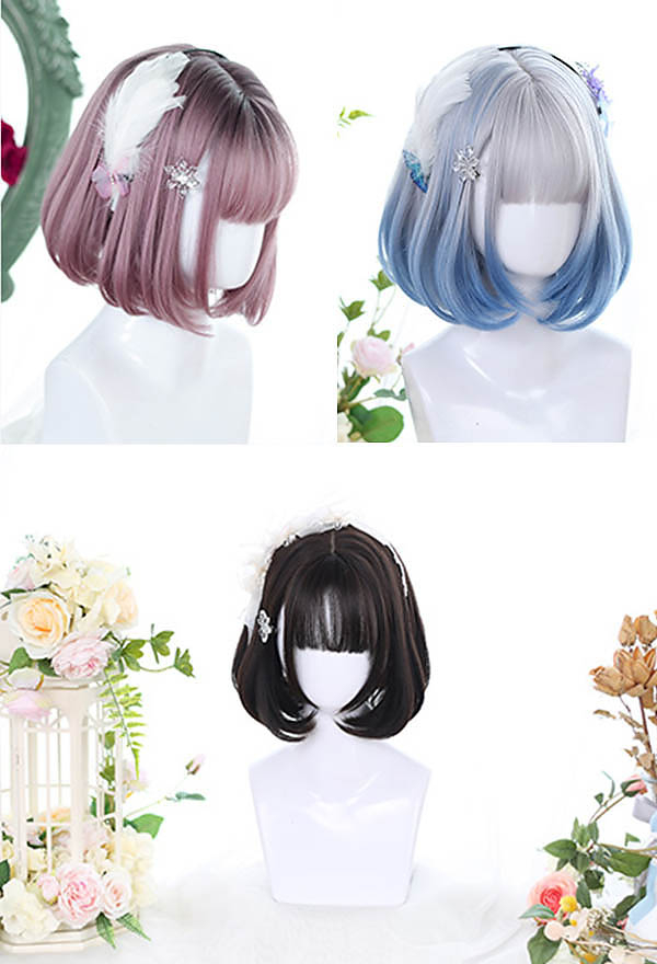 Lolita Bob Short Wig with Bangs Gradient Cosplay Wig for Halloween