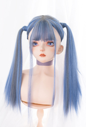 Grey And Blue Straight Long Wig Mixed Color