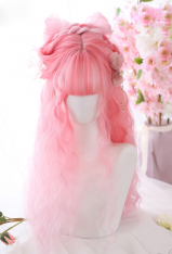 Pink Color Lolita Gradient Wig Girl Long Sheep Roll Wavy Curly Cosplay Wig for Halloween