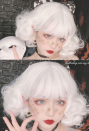 White Lolita Gradient Short Wavy Curly Halloween Cosplay Wig for Women Girls