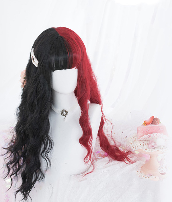Black Red Color Gothic Gradient Wig Vampire Girl Long Curly Cosplay Wig for Halloween