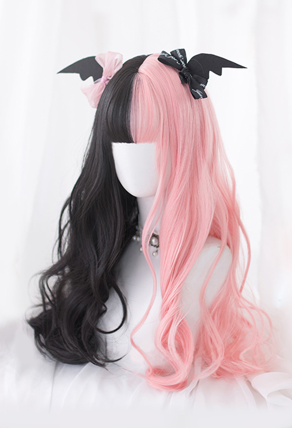 Dark Black And Blush Pink Devil Wig Mixed Color