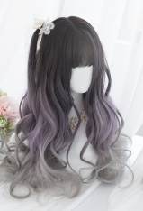 Gray and Purple Mixed Color Witch Gradient Wig Long Curly Wig for Halloween