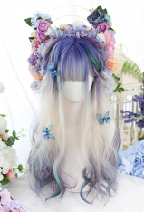 Blue Purple Gradient Lolita Mermaid Long Curly Wig for Halloween