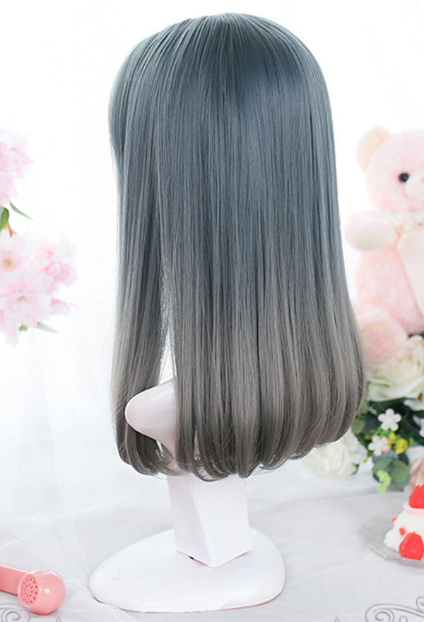 Gray Green Lolita Gradient Wig Witch Long Wavy Curly Wig for Halloween