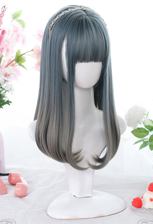 Gray Green Lolita Gradient Wig Witch Long Wavy Curly Wig for Halloween