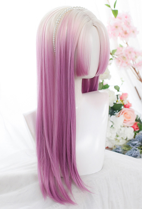 Lolita Bride Pink Gradient Long Wavy Straight Wig for Halloween