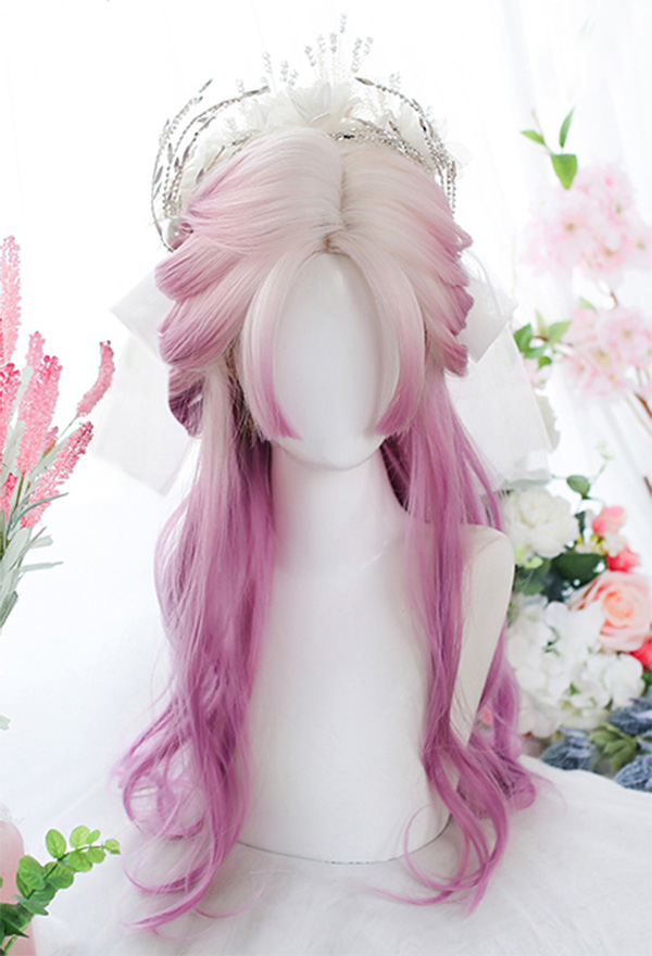 Lolita Bride Pink Gradient Long Wavy Straight Wig for Halloween
