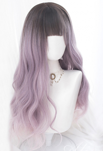 Purple Pink Mixed Color Wig Witch Long Wavy Curly Wig for Halloween