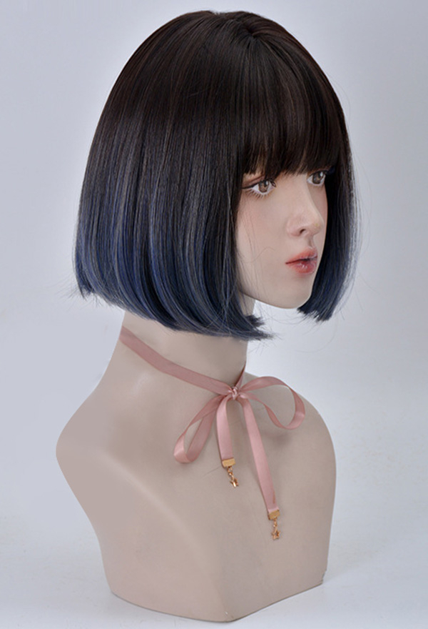 Gothic Witch Short Bob Gradient Straight Wig With Bangs for Halloween