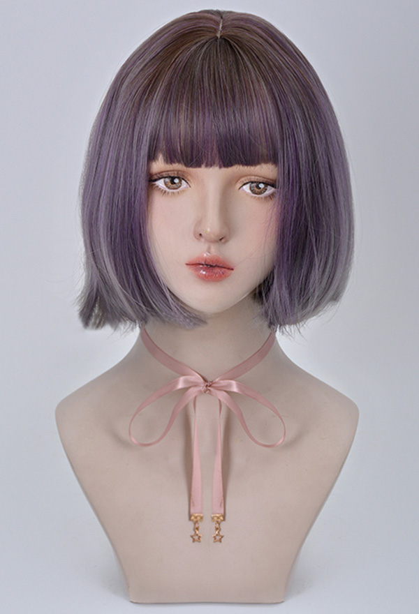 Gothic Witch Short Bob Gradient Straight Wig With Bangs for Halloween