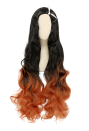 Women Black Orange Mixed Color Long Curly Wig