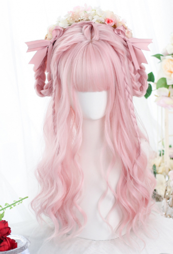 Pink Color Lolita Gradient Princess Wig Sweet Girl Long Curly Cosplay Wig for Halloween