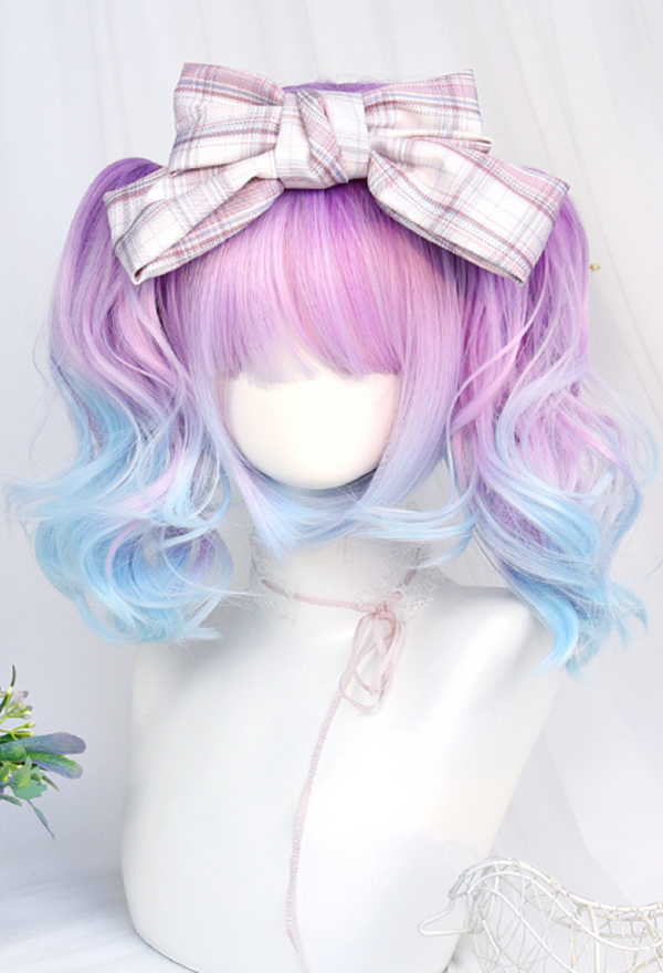 Blue and Purple Mixed Color Lolita Gradient Wig Mermaid Girl Short Cosplay Wig for Halloween