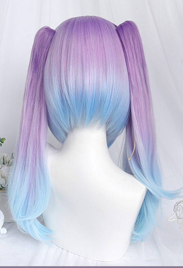 Blue and Purple Mixed Color Lolita Gradient Wig Mermaid Girl Short Cosplay Wig for Halloween