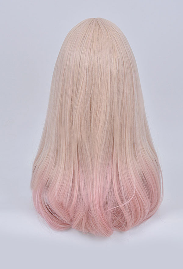 Pink Color Lolita Gradient Wig Sweet Girl Long Straight Cosplay Wig with Bangs