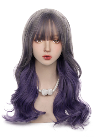Purple Color Lolita Wig Pastel Goth Girl Long Curly Cosplay Wig with Bangs