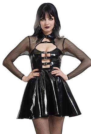 Abyss Witcher Gothic Hollow Buckle-Up Breast Long Mesh Sleeves Halloween Dress