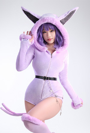 Moon Fox Purple Sexy Romper Plush Hooded and Socks with Tail Belt and Socks